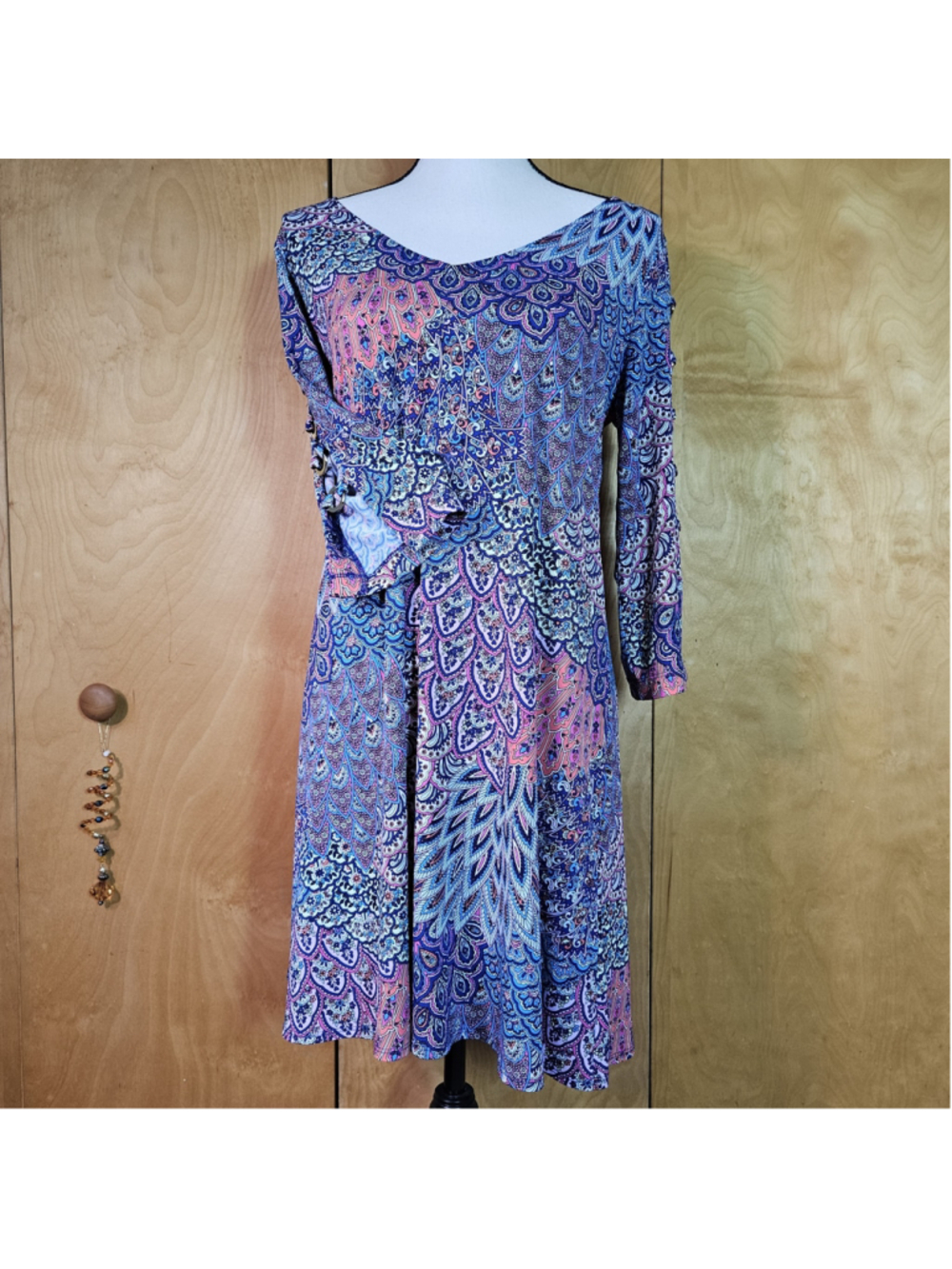 MSK Womens Vibrant Multicolored Paisley Tunic Dress 3/4 Open Ring Sleeves PM